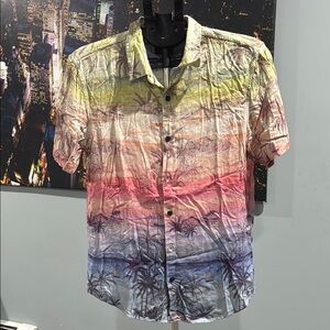 Men's Short-Sleeve Tropical Ombre Button-Up Shirt - Multi